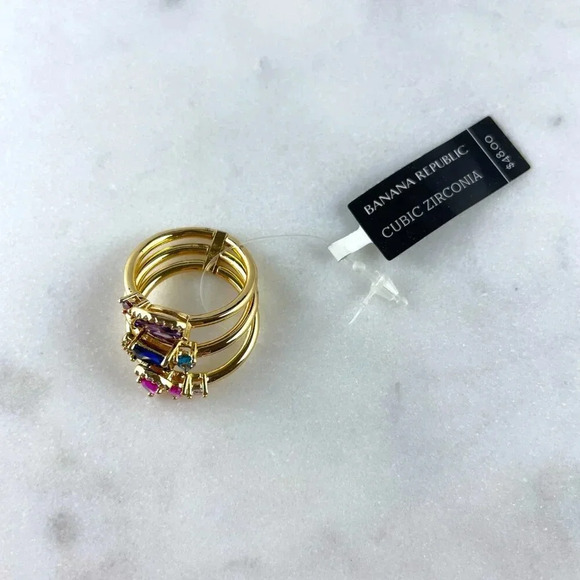 Banana Republic Cubic Zirconia Rings, Set of 3 (pink, blue, purple stones), NWT - Picture 2 of 6